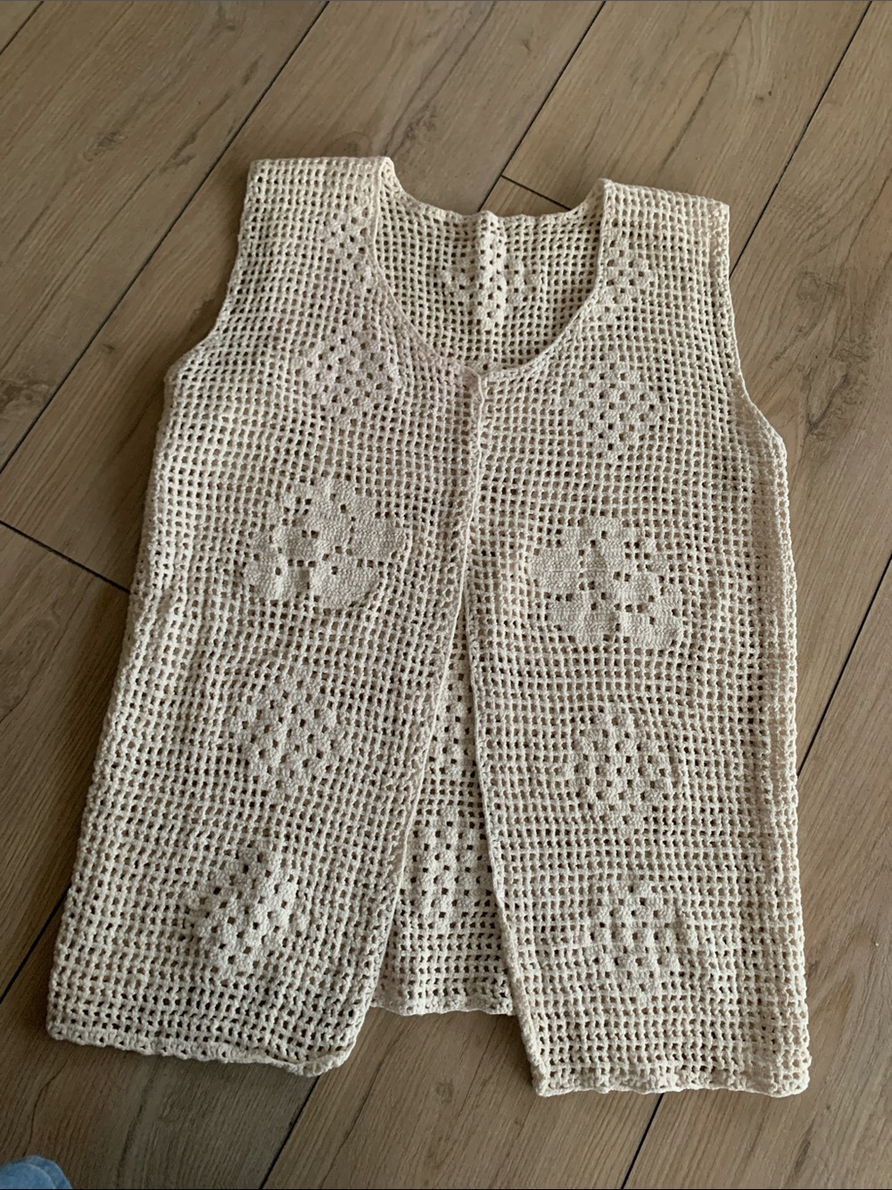 Hand Crafted Roses Diamond Crochet Vest | Cream | boho + grandmacore + country